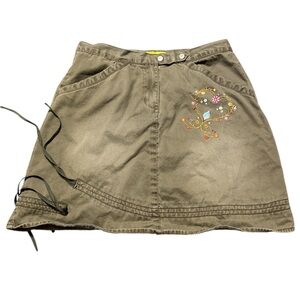 Vintage Gasoline Green Embroidered‎ Floral Skirt